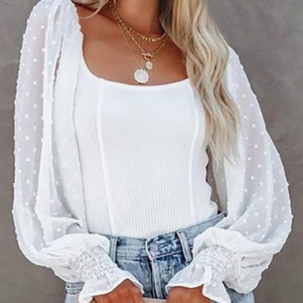 White Swiss Dot top w/pirate sleeve